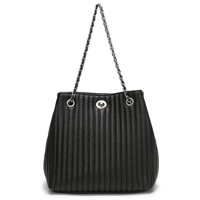 Bolso Hobo grande con asa de cadena, de piel de vacuno, tipo cubo, bolso de hombro de moda, de piel auténtica con bordado