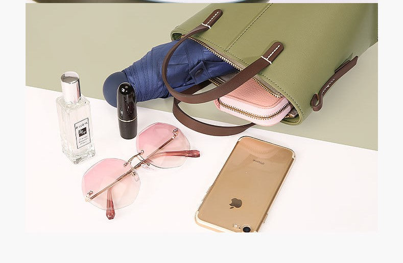 Bolso tote sencillo de piel auténtica para mujer, elegante bolso tipo cartera en tono antiguo.