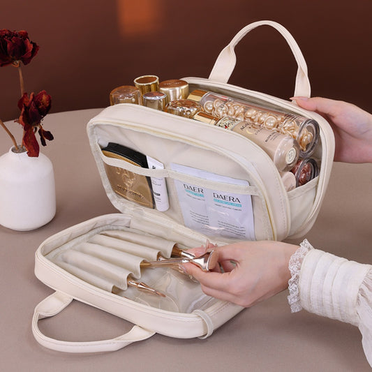 Double layer portable cosmetic bag, large capacity portable cosmetic storage bag, makeup bag organizer,Makeup bag with compartments,