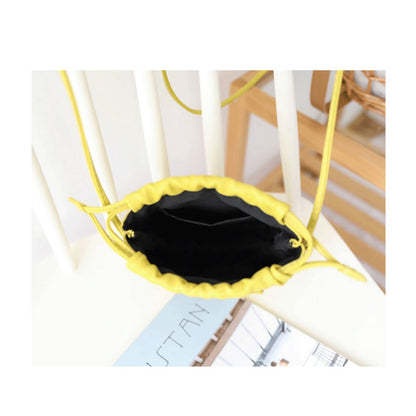 Soft PU Cute Mini Mobile Phone Bag - Fashionable Pleated Shoulder Women's Bag, Simple Drawstring Crossbody Small Square Bag