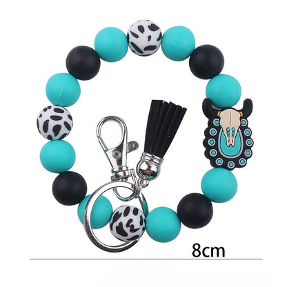 Silicone Beaded Keychain Wristlet Key Ring Bracelet Cute Car Key Chain Holder for Women Girls -dropshippingabc.com