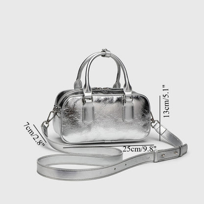 Retro crossbody bag, small square bag, small top handle purse metallic