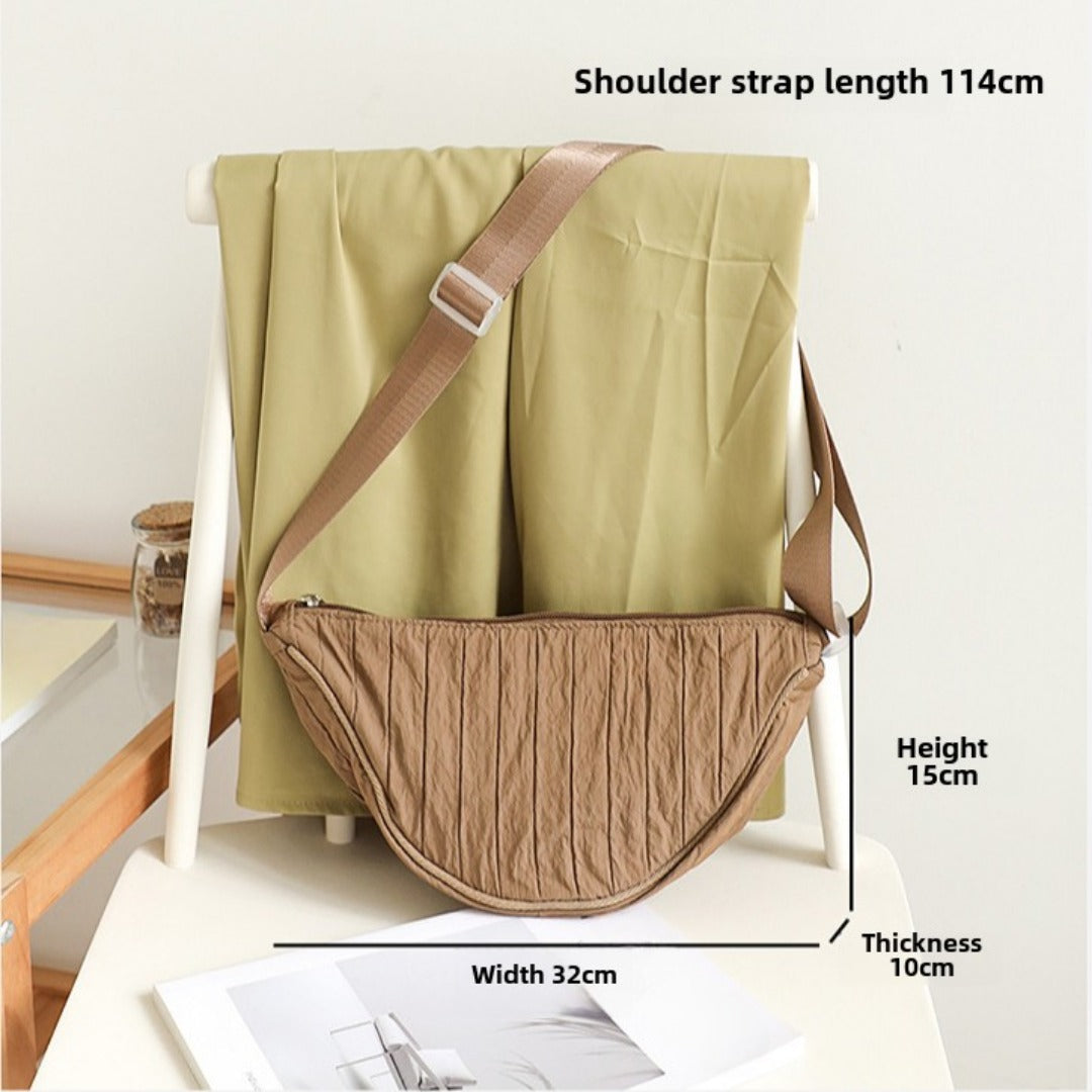 Casual Nylon Cloth Hobo Bag – Simple Pleated Striped Shoulder Bag, Lightweight Shopping Crossbody Small Square Bag