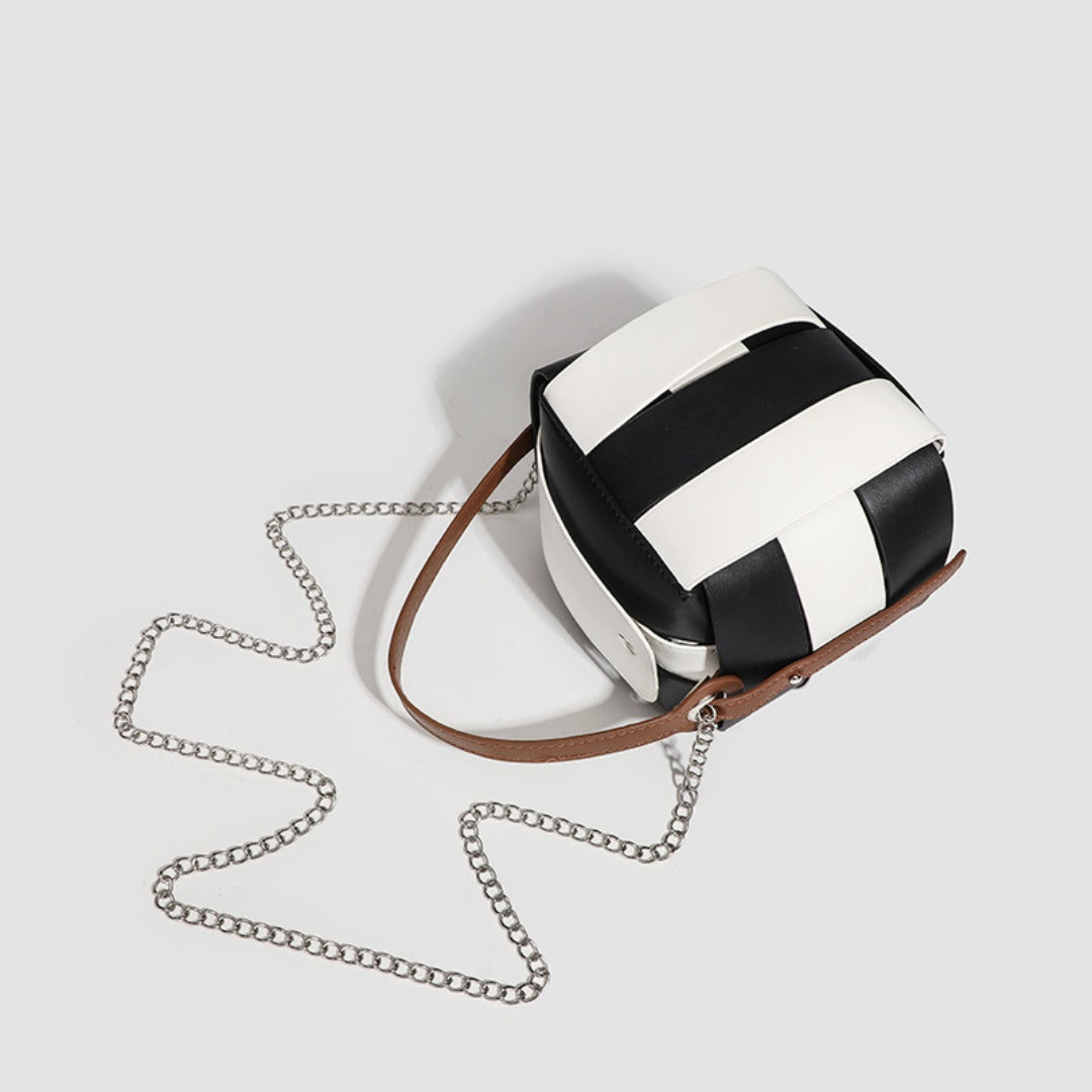 Bolso de hombro sencillo y bandolera pequeño para mujer, con elegante diseño en color contrastante de PU, ideal para el día a día. 