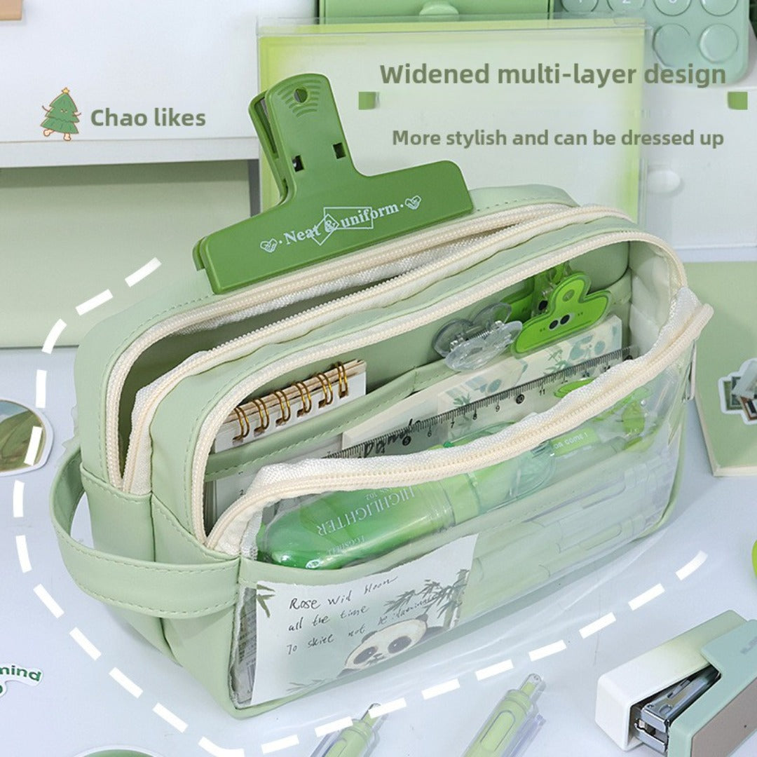 Large Capacity Transparent Pencil Case - Perfectly Designed Stationery Box for Girls in Primary and Junior High School with Simple Separation