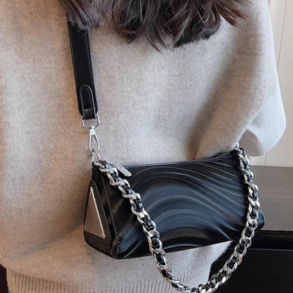 Bolso bandolera versátil para mujer, bolso de hombro plateado con cadena, pequeño bolso bandolera metálico 
