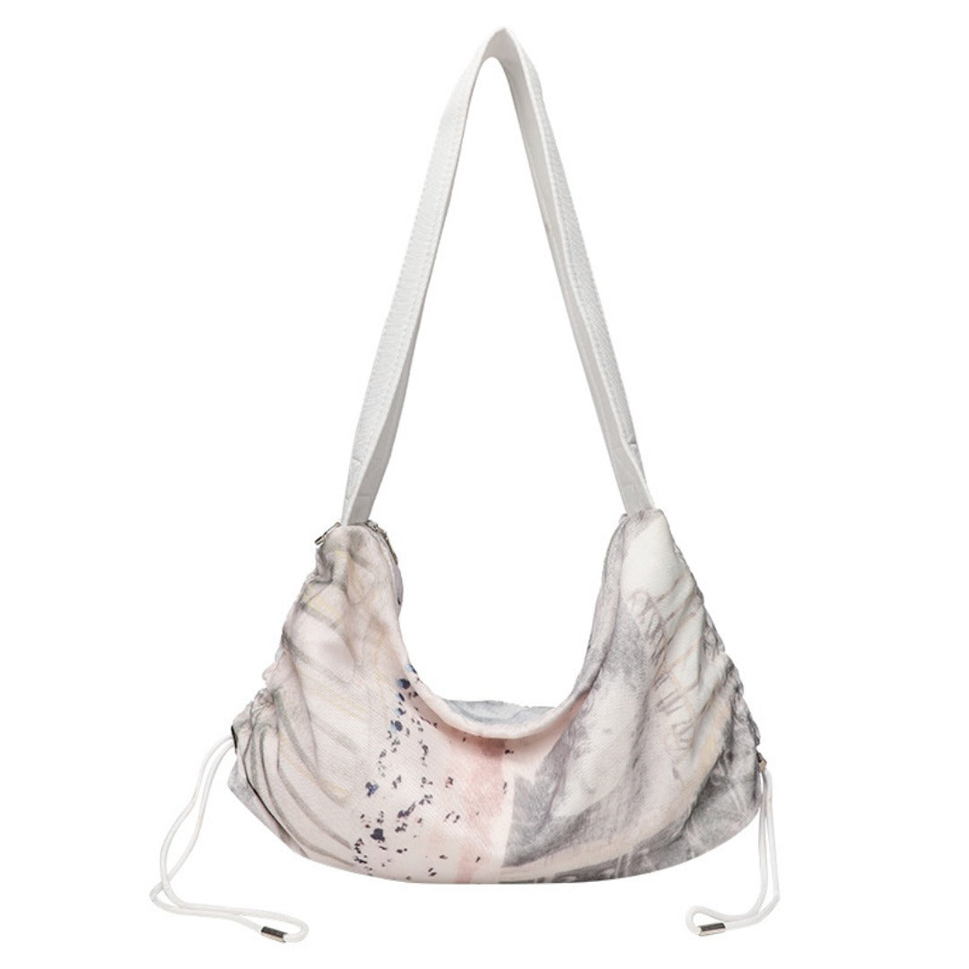 Bolso hobo para mujer, bolso de hombro de lona plisada estampada, bolso de hombro informal para mujer 