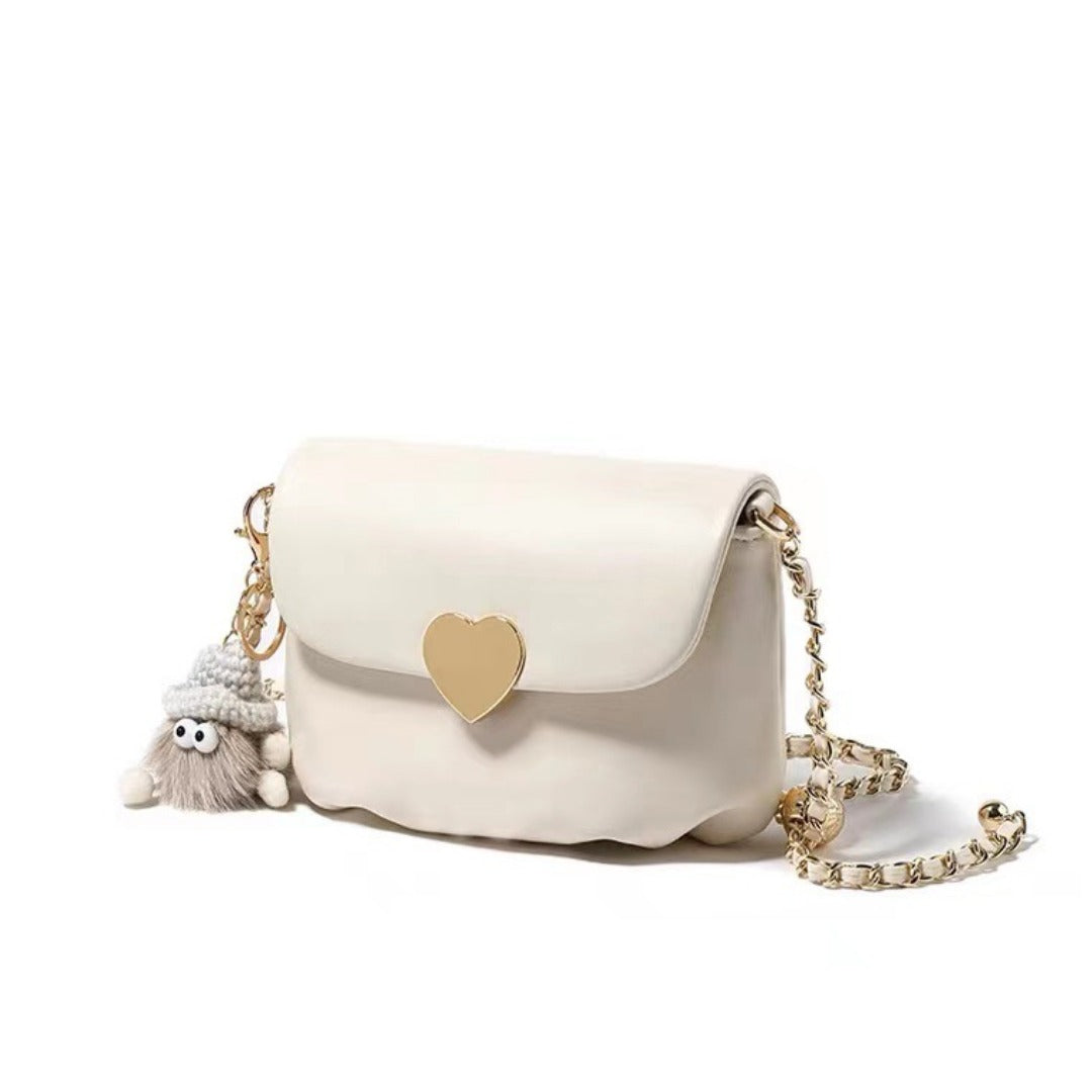 Elegante bolso bandolera pequeño blanco para mujer - Bolso de hombro sencillo y versátil con diseño de nube y cadena 