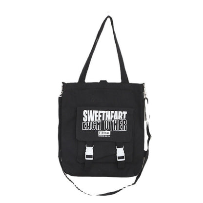 Carry letter pattern printed canvas bag, student shoulder canvas bag, shopping bag with zipper, tote canvas bag