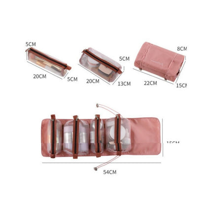 Bolsas de maquillaje portátiles de gran capacidad para viajes, organizadores de bolsas de maquillaje, se pueden dividir en una bolsa de cosméticos cuatro en uno, bolsa de artículos de aseo y organizador de bolsas de aseo. 
