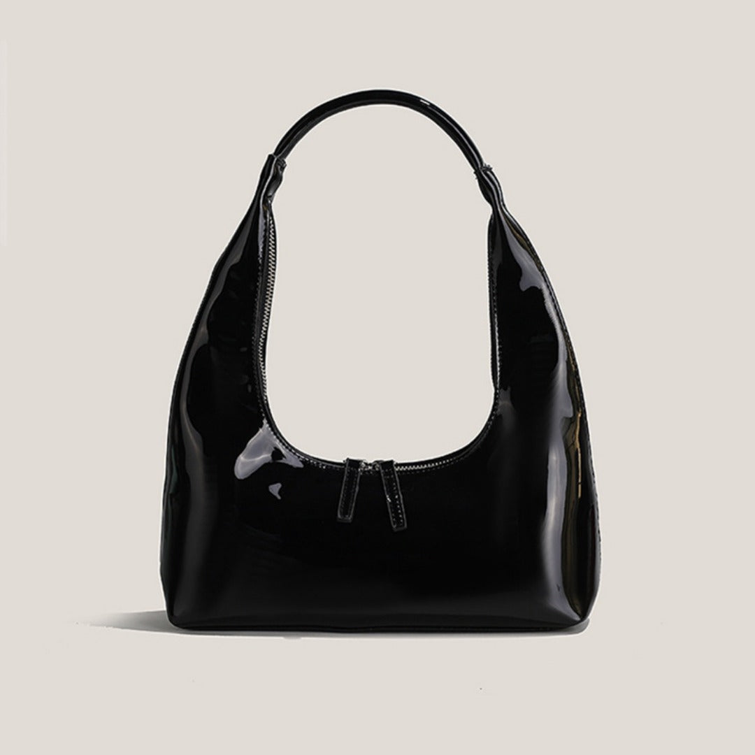 Designer retro crescent bag, small hobo bag, lacquered retro shoulder bag, female hobo handbag