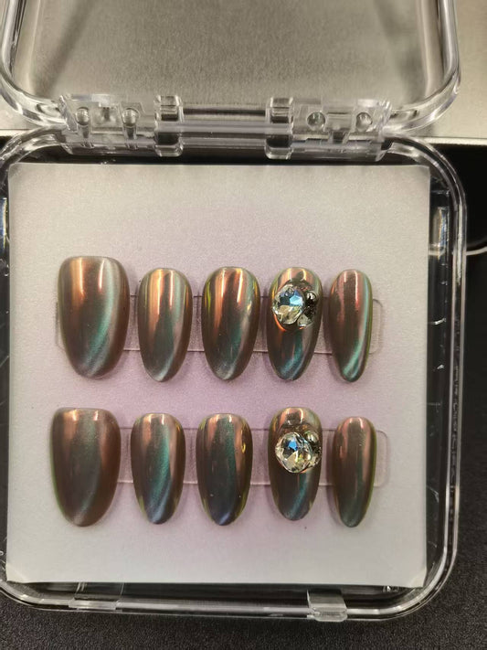 1053 - Uñas postizas hechas a mano, de presión, removibles