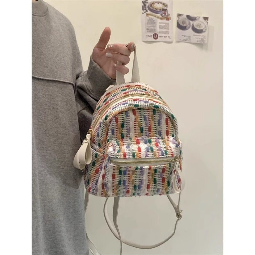 Mochila Mini de Punto Arcoíris – Mochila elegante para viajes de primavera y verano, mochila mini a la moda para uso diario 