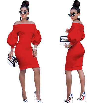 Sexy Dress Women's Off The Shoulder Bodycon Dress Lantern