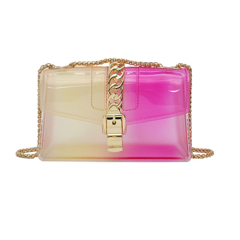 Mini summer transparent jelly bag, candy color silicone color bag, versatile chain small crossbody bag