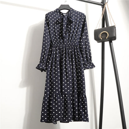 Long Sleeve Floral Print Chiffon Dress - Medium Lace Up Slim Fit Women's Dress -dropshippingabc.com