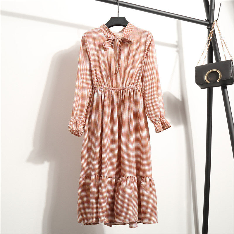 Long Sleeve Floral Print Chiffon Dress - Medium Lace Up Slim Fit Women's Dress -dropshippingabc.com