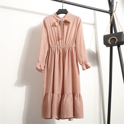 Long Sleeve Floral Print Chiffon Dress - Medium Lace Up Slim Fit Women's Dress -dropshippingabc.com
