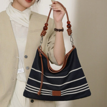 Bolso hobo de piel a juego con rayas negras, bolso de hombro hobo para mujer, gran capacidad, bolso de hombro