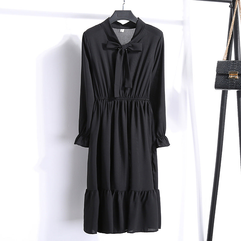 Long Sleeve Floral Print Chiffon Dress - Medium Lace Up Slim Fit Women's Dress -dropshippingabc.com