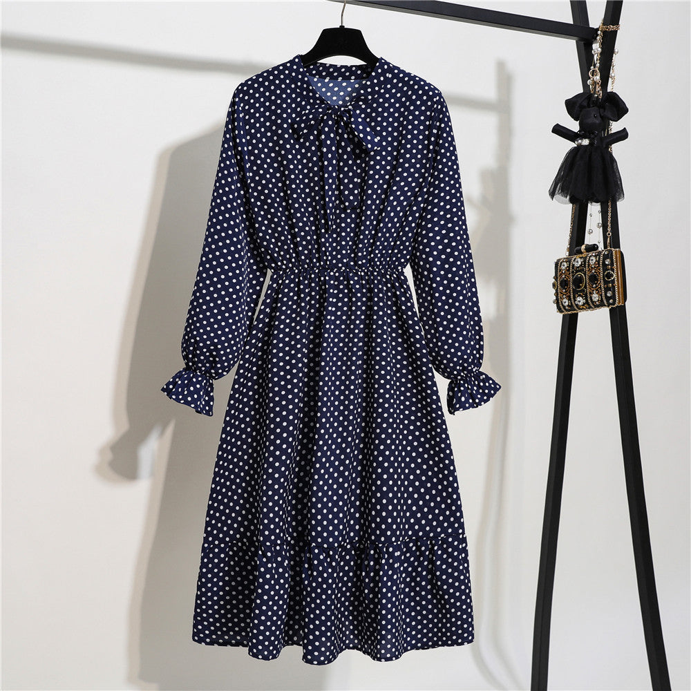 Long Sleeve Floral Print Chiffon Dress - Medium Lace Up Slim Fit Women's Dress