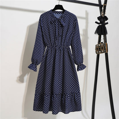 Long Sleeve Floral Print Chiffon Dress - Medium Lace Up Slim Fit Women's Dress