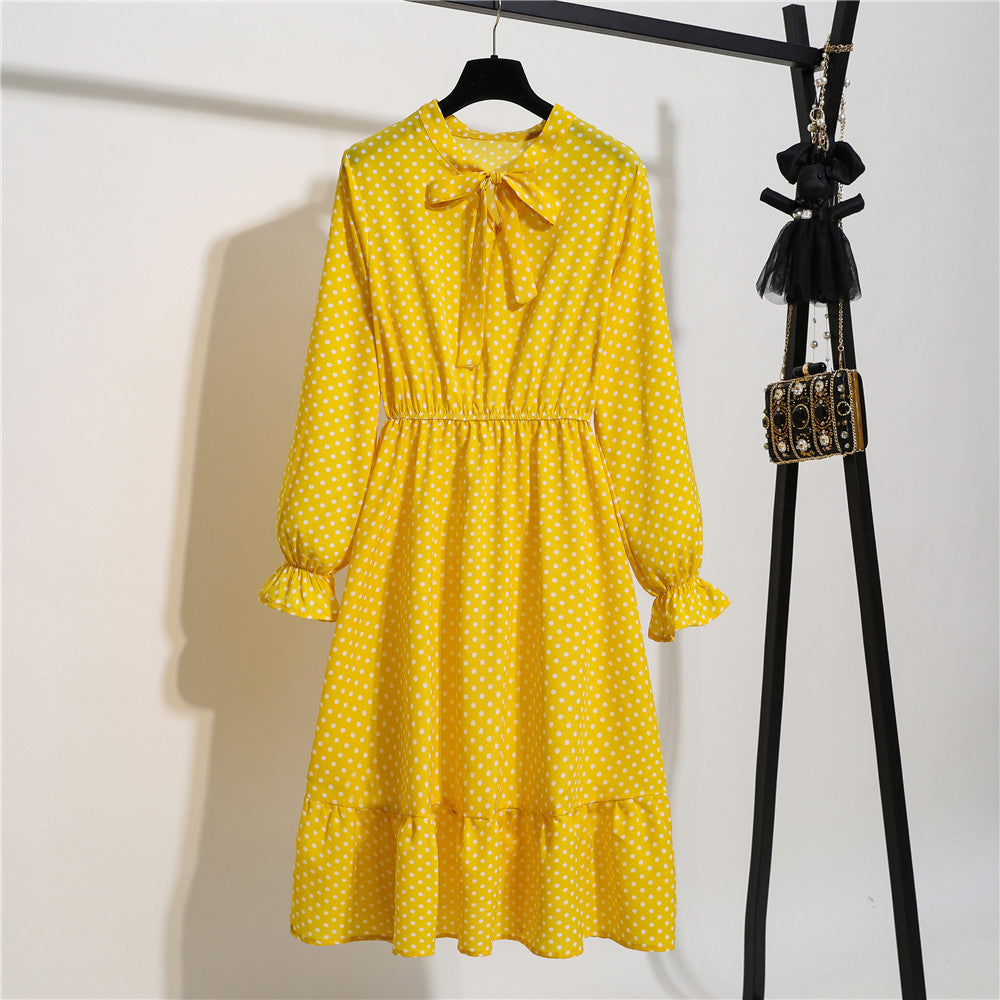 Long Sleeve Floral Print Chiffon Dress - Medium Lace Up Slim Fit Women's Dress