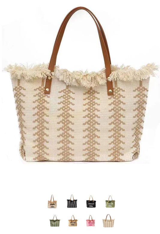 Bolso tote bohemio de lona tejida, bolso étnico sencillo