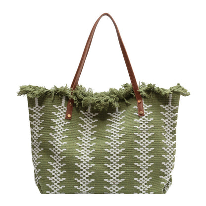 Bohemian canvas woven tote bag simple ethnic purse