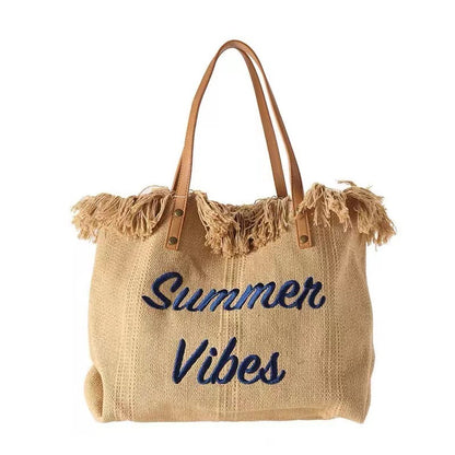 Bohemian canvas woven tote bag simple ethnic purse