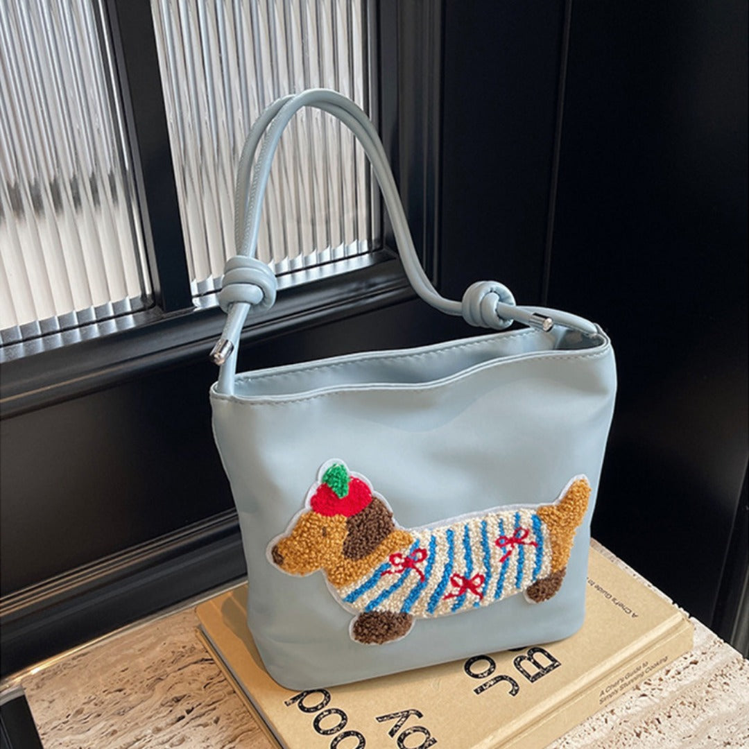 Bolso de lona con adorable estampado de cachorros - Bolso bandolera estilo cubo a la moda para estudiantes y mujeres 