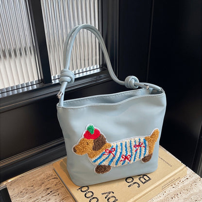 Bolso de lona con adorable estampado de cachorros - Bolso bandolera estilo cubo a la moda para estudiantes y mujeres 