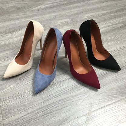 High Heel 12cm Blue Black Suede Women Pumps Super High Heels Sexy Pointed Toe Yellow Pink Satin Heels Womans Shoes 2025