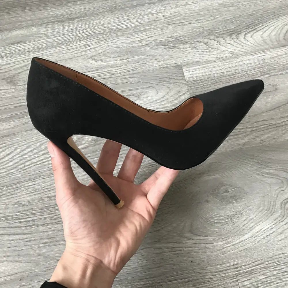 High Heel 12cm Blue Black Suede Women Pumps Super High Heels Sexy Pointed Toe Yellow Pink Satin Heels Womans Shoes 2025
