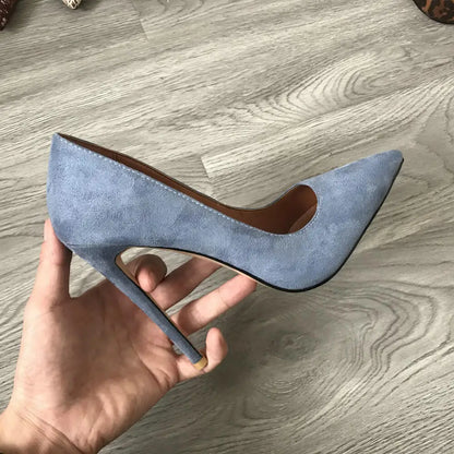 High Heel 12cm Blue Black Suede Women Pumps Super High Heels Sexy Pointed Toe Yellow Pink Satin Heels Womans Shoes 2025