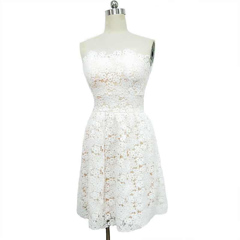 White Breast Wrap Bridesmaids Fluffy Middress Evening Dress Sexy White Floral Wrap Dress Summer
