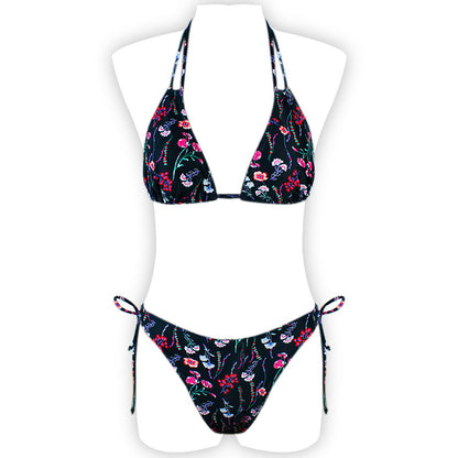 Multi-color printed neck strap halter sexy split bikini swimsuit