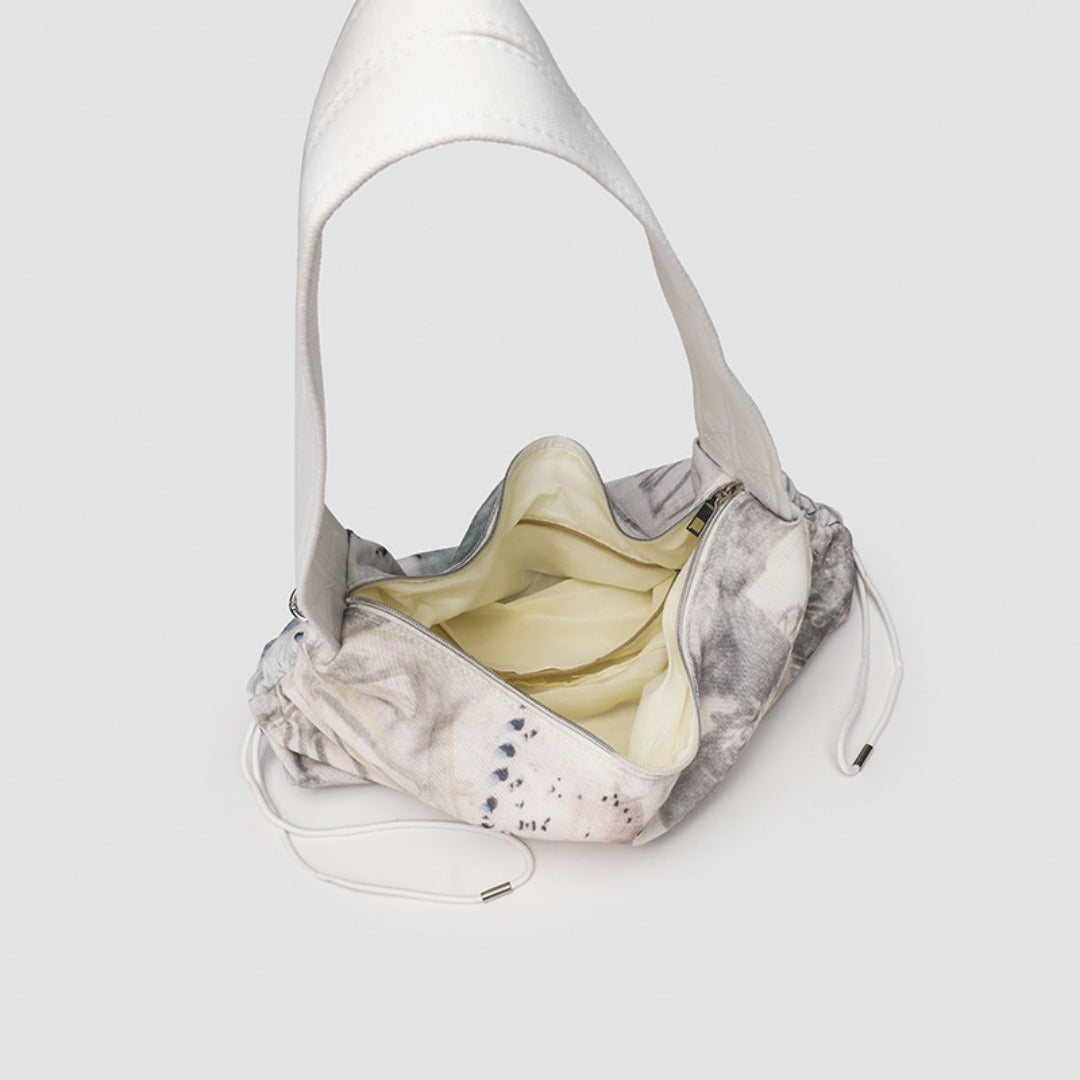 Bolso hobo para mujer, bolso de hombro de lona plisada estampada, bolso de hombro informal para mujer 