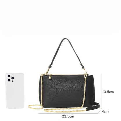 Bolso bandolera sencillo de piel auténtica para mujer, bolso elegante de gran capacidad, bolso tote con doble cremallera, bolso de cadena de piel 