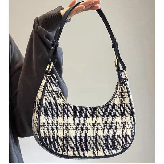 Bolso de verano de diseñador para mujer, bolso hobo pequeño de cuadros, moderno y versátil, bolso de hombro pequeño con forma de media luna, bolso bandolera pequeño para mujer 