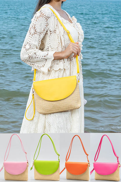 Holiday straw bag, small solid color shoulder bag, small crossbody beach bag, seaside beach bag evening clutch woven bag women
