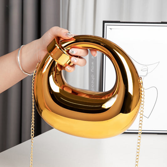 Caja dorada de acrílico, bolso de fiesta con forma de huevo de ganso, bolso de mano tipo clutch con forma de concha de nube, bolso bandolera, bolso de fiesta, bolso de graduación, bolso de fiesta, bolso clutch para graduación, bolso de boda 