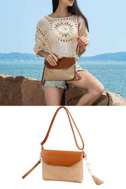 Tassel straw small crossbody bag seaside beach bag holiday crossbody shoulder bag evening clutch bag ladies