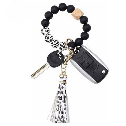 PU Tassel Keychain Bag charm Silicone Beaded Keychain Wristlet Key Ring Bracelet Cute Car Key Chain Holder for Women Girls -dropshippingabc.com
