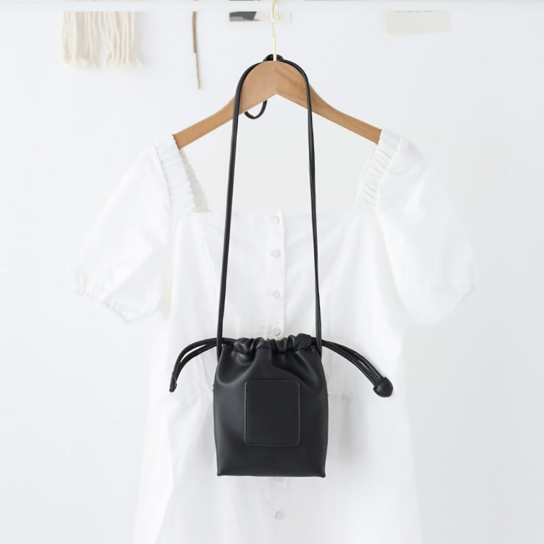Soft PU Cute Mini Mobile Phone Bag - Fashionable Pleated Shoulder Women's Bag, Simple Drawstring Crossbody Small Square Bag