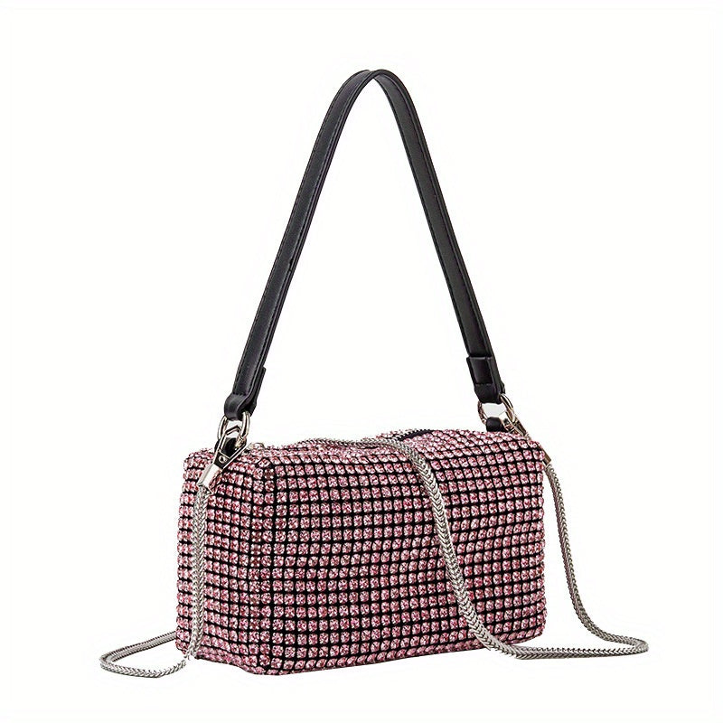 Bolso pequeño de fiesta con pedrería y cadena, bolso de hombro para la noche