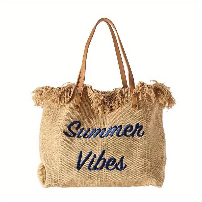 Bolso de playa, bolso de vacaciones, bolso bohemio de lona tejida, bolso étnico sencillo