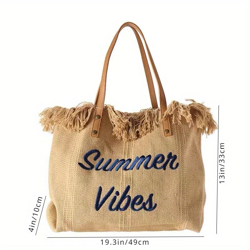 Bolso de playa, bolso de vacaciones, bolso bohemio de lona tejida, bolso étnico sencillo