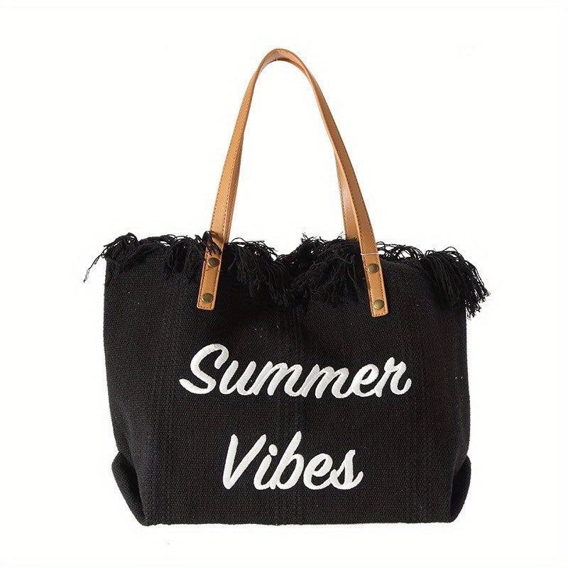 Bolso de playa, bolso de vacaciones, bolso bohemio de lona tejida, bolso étnico sencillo