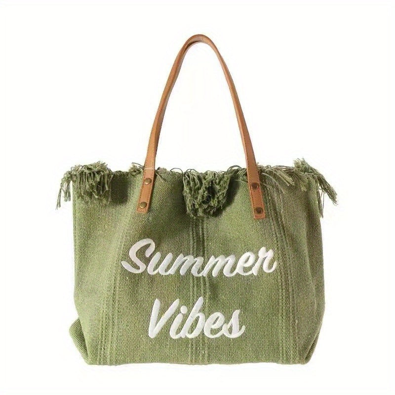 Bolso de playa, bolso de vacaciones, bolso bohemio de lona tejida, bolso étnico sencillo